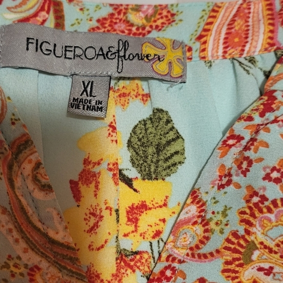 Figueroa & Flower Blue‎ V Neck Boho Floral & Paisley Tunic Style Shirt Size XL - Picture 3 of 7